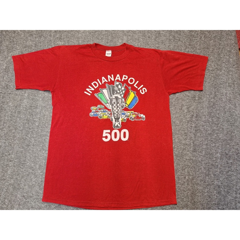 vintage indianapolis 500 t shirt 80's Red XL Wolf Made In USA ~Needs A Shave~